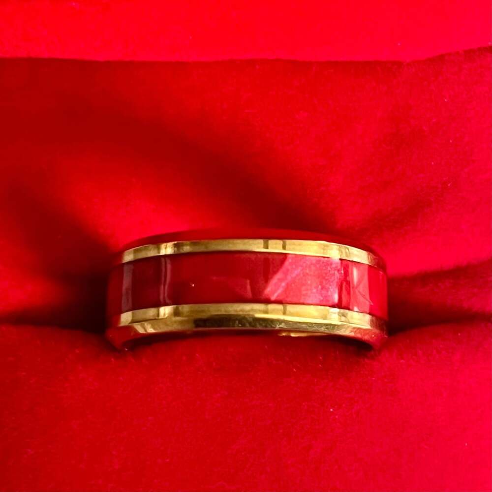 Tungsten Gold Titanium Steel Red Resin Inlay Polished Finish 8mm Ring Size 9 Uni